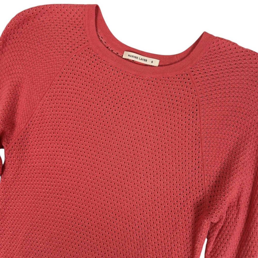Marine Layer Open Knit Sweater Womens Small Coral Pink Lightweight Long Sleeve‎